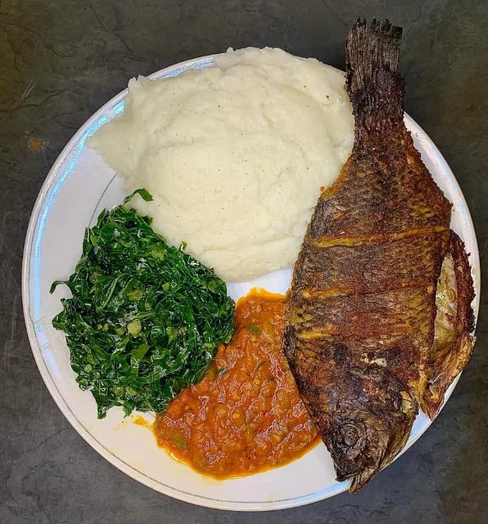 Plate of sadza with fish