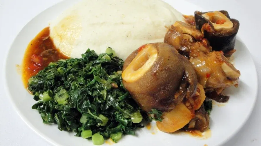 Plate of sadza with zondo remombe